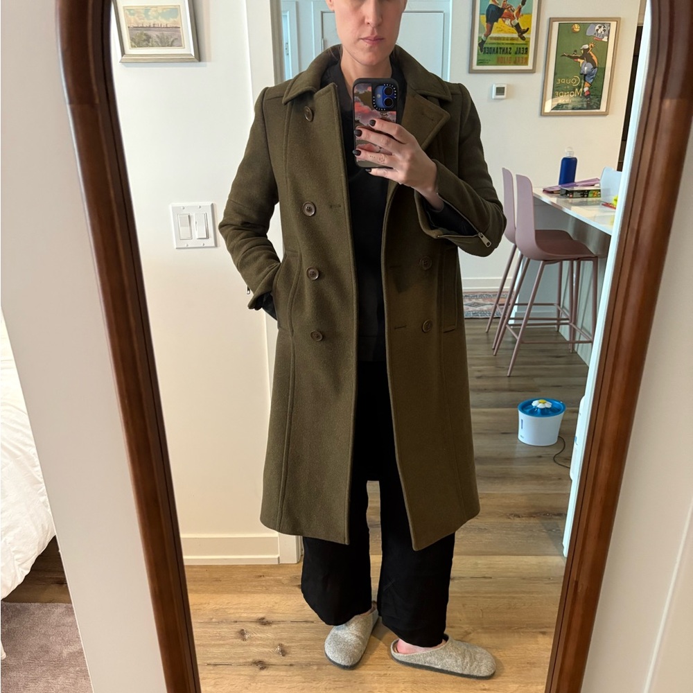 WHISTLES Olive Green Wool Overcoat by Whistles US4